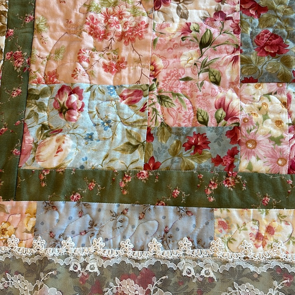 New Handmade Quilt. Mostly pinks and greens. 60”x 60”. - Picture 2 of 4